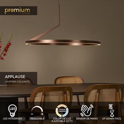 Lucide APPLAUSE - Lámpara colgante - Ø 80 cm - LED Regul. - CCT - 1x50W 2700K/4000K - Sensor de movimiento de mano - Café | Premium